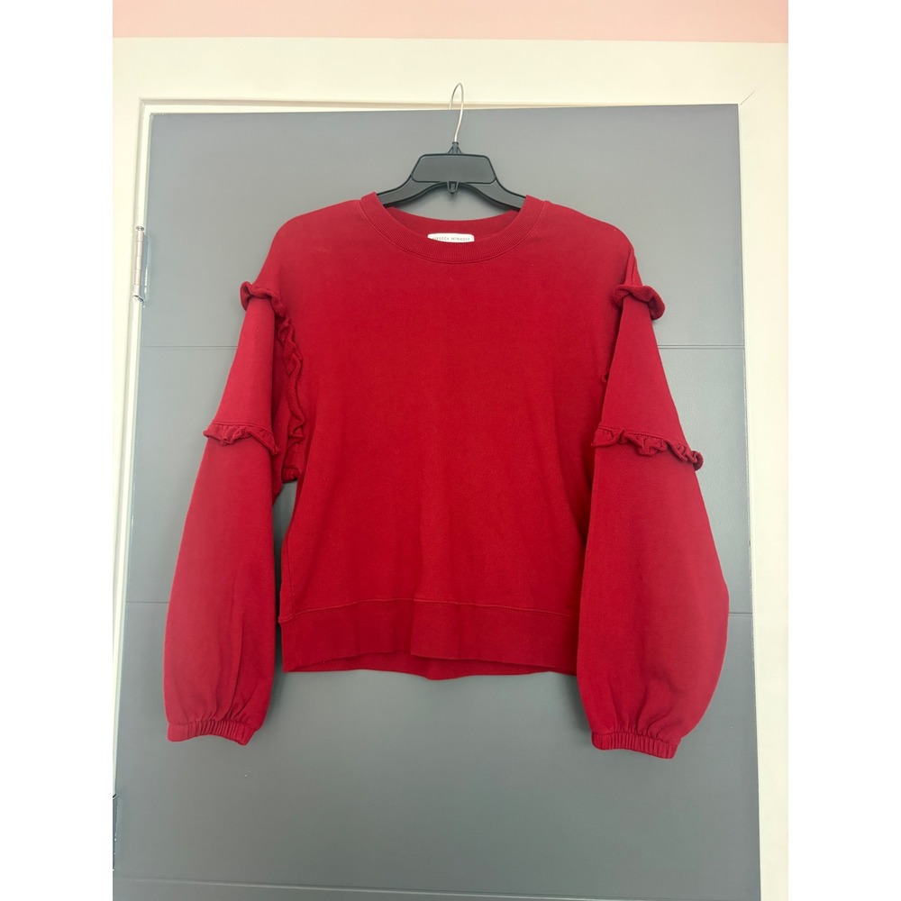 Rebecca Minkoff Womens Red Ruffle Sleeve‎ Cotton French Terry Sweatshirt Size M